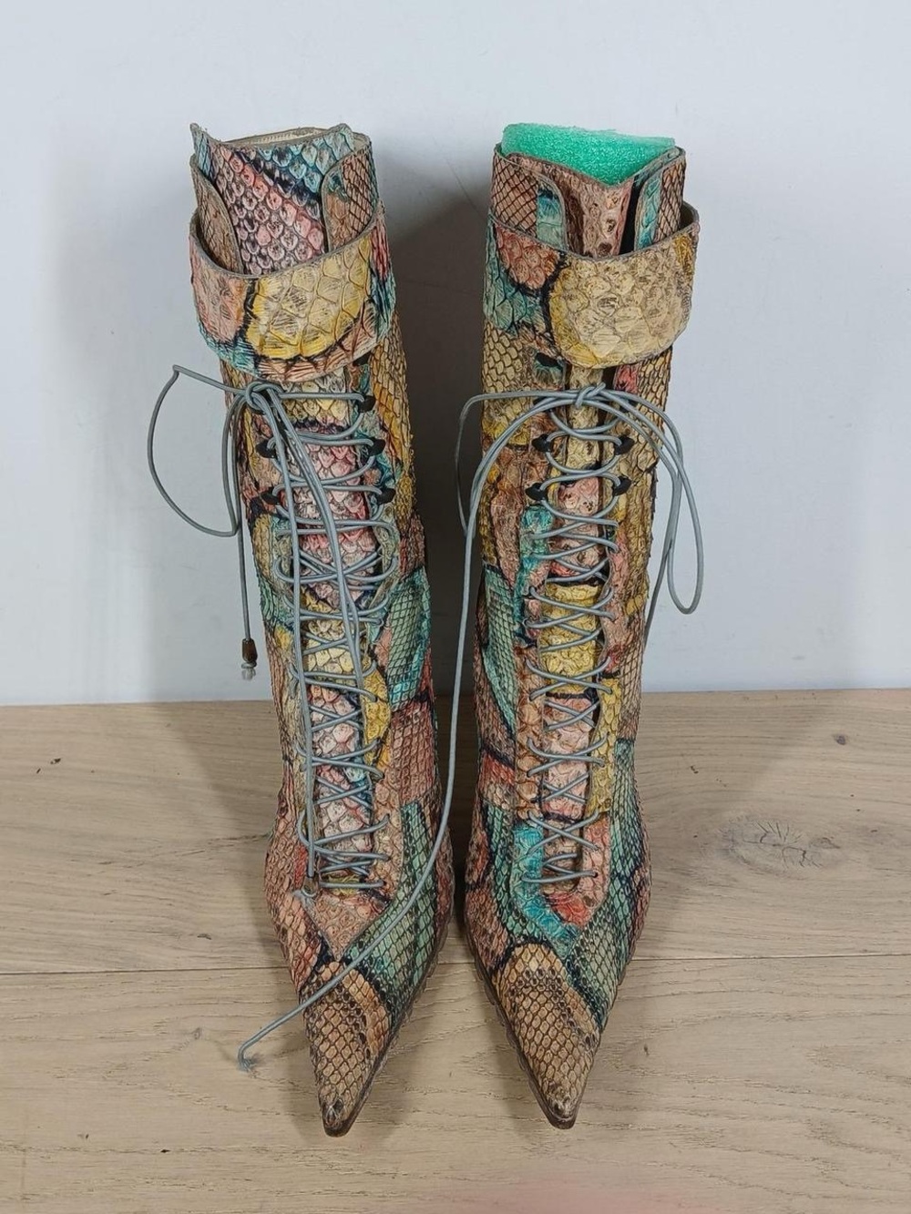 GIANNI BRAVO | Multicolor Snakeskin Leather Lace-Up Pointed-Ankle Boots